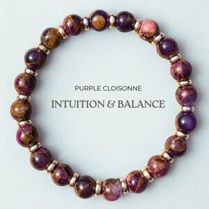 Purple Cloisonné Beaded Bracelet 8MM | Handmade Energy Jewelry